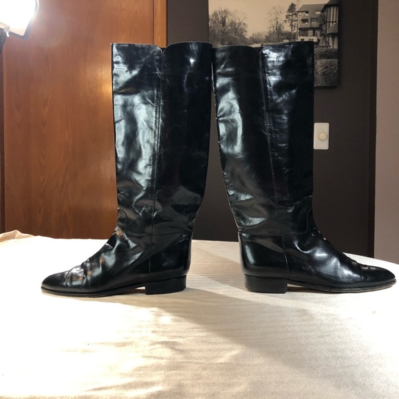 EUC Vintage Italian Black Leather Riding Boots 10M - Picture 2 of 14